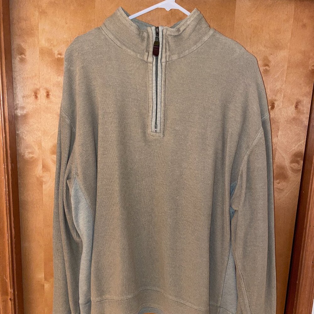 Vintage Orvis Quarter 1/4 Zip Collared Sweater Jacket Twill Tan Men's XL Bamboo